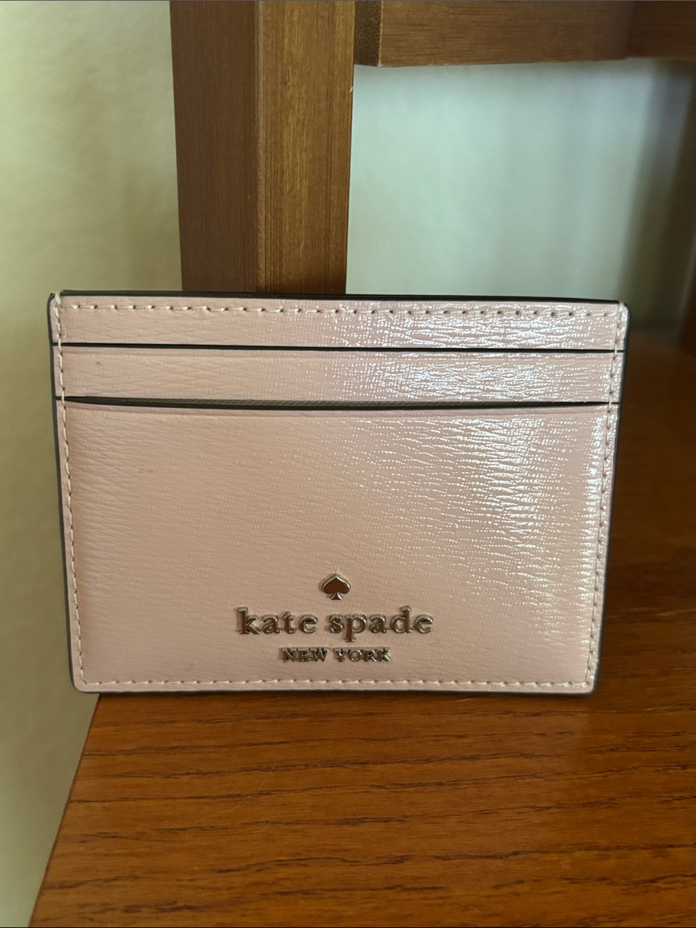 Kate Spade Blush Pink Leather Card Holder with Logo